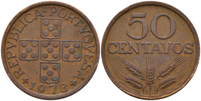 Португалия 50 сентаво 1973  KM 596 бронза    4153-131