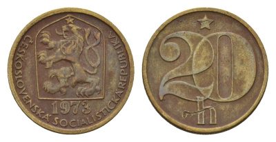 Чехословакия 20 геллеров 1973 KM 74 латунь 192-132