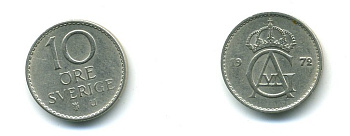 Швеция 10 эре 1972 U Густав VI Адольф (1950-1973) KM 835 медно-никель 4364-921