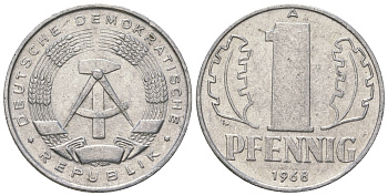 ГДР 1 пфенниг 1968 А КМ 8.1 алюминий 4651-1139