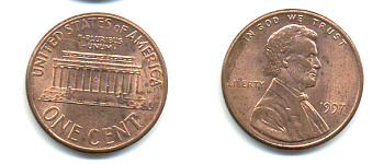 США 1 ЦЕНТ 1997 ЛИНКОЛЬН KM 201b цинк плакированный медью 86-332