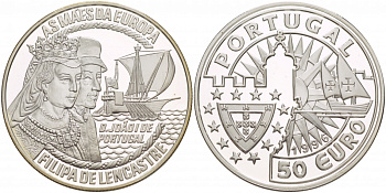 ПОРТУГАЛИЯ 50 ЕВРО 1996 ФИЛИПП ЛАНКАСТЕР И ДЖУДИТ серебро PROOF 00-00