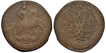 Россия 2 копейки 1761 красный монетный двор, Елизавета Петровна (1741-1762) Биткин 395 медь 221-811