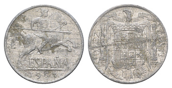 Испания 10 сентимо 1953 рыцарь на коне, Франсиско Франко (1939-1975) KM 766 алюминий 4619-1142