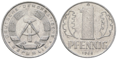 ГДР 1 пфенниг 1968 А КМ 8.1 алюминий 4651-1139