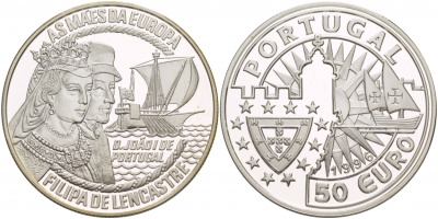 ПОРТУГАЛИЯ 50 ЕВРО 1996 ФИЛИПП ЛАНКАСТЕР И ДЖУДИТ серебро PROOF 00-00