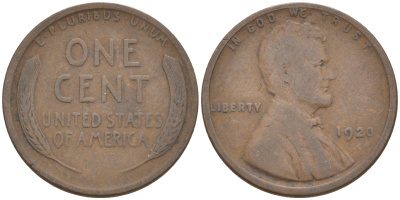 США 1 ЦЕНТ 1920 ЛИНКОЛЬН KM 132 бронза 187-1129