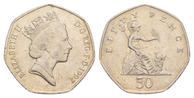 Великобритания 50 пенсов 1997 Елизавета II (1952-2022) KM 940.2, Spink 4351 (H7) медно-никель 4638-754