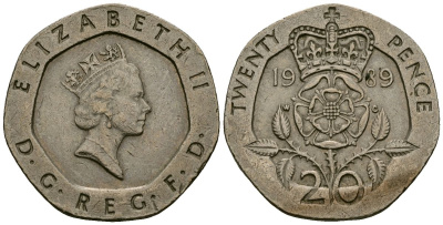 Великобритания 20 пенсов 1989 Елизавета II (1952-2022) KM 939, Spink 4361 (G2) медно-никель 4135-145