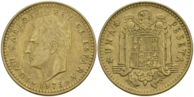 Испания 1 песета 1975 (80) Хуан Карлос I (1975-2014) KM 806 алюминиевая бронза 4155-441