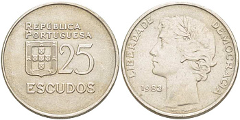 ПОРТУГАЛИЯ 25 ЭСКУДО 1983 KM 607а медно-никель 4517-421