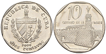 Куба 10 сентаво 2000 KM 576.2, JMA MC20, Schoen 714 сталь плакированная никелем 4114-534