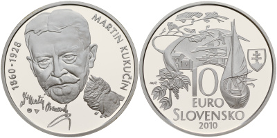 Словакия 10 евро 2010 150 лет со дня рождения Мартина Кукучина (1860-1928), в оригинальной коробке с сертификатом KM 111 серебро PROOF 4-3-4-43