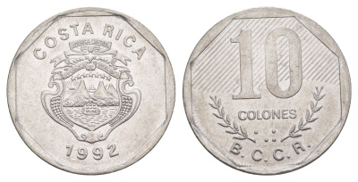 Коста-Рика 10 колонов 1992 B.C.C.R. KM 215.1 нержавеющая сталь 4163-134