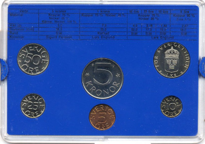 Швеция набор монетного двора из 6 монет 1983 в пластике, Карл XVI Густав (1973- ) KM MS27 UNC 5-4-2-66