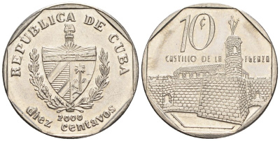 Куба 10 сентаво 2000 KM 576.2, JMA MC20, Schoen 714 сталь плакированная никелем 4114-534
