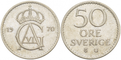 Швеция 50 эре 1970 Густав VI Адольф (1950-1973) KM 837 медно-никель 3718-617