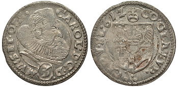 Силезия, Мюнстерберг, Олесница грошен (3 крейцера) 1612 Карл II серебро 413-1133