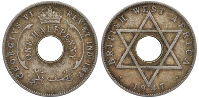 Британская Западная Африка 1/2 пенни 1947 H, Георг VI KM 18 медно-никель 25-2231