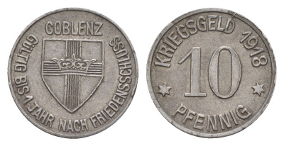 Кобленц 10 пфеннигов 1918 Funck 80.1A, Men05 4526.1, Men18 5727.1 железо 4643-1012