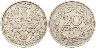 ПОЛЬША 20 ГРОШЕЙ 1923 KM 12 никель 186-131