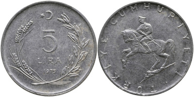 ТУРЦИЯ 5 ЛИР 1975 KM 905 нержавеющая сталь 29-125