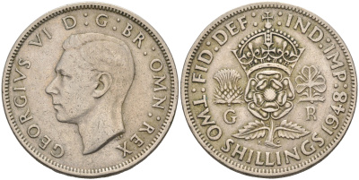 Великобритания 2 шиллинга (флорин) 1948 Георг VI (1936-1952) KM 865, Spink 4102 медно-никель    4117-414