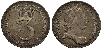 Великобритания 3 пенса 1762 Георг III (1760-1820), граффити KM 591, Spink 3753 серебро 1524-131
