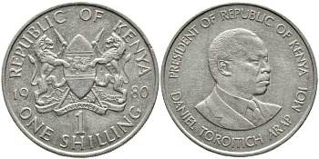 Кения 1 шиллинг 1980 Дэниэл арап Мои KM 20 медно-никель 111-113