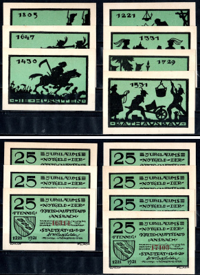 Ансбах (Бавария) полный набор из 7 нотгельдов (25 пфеннигов) 1921 Mehl Grabowski 35.1a-1-7/14 бумага UNC (пресс) 7556-43-3-2