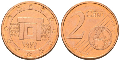 Мальта 2 евроцента 2008 F KM 126 сталь плакированная медью UNC 4548-525