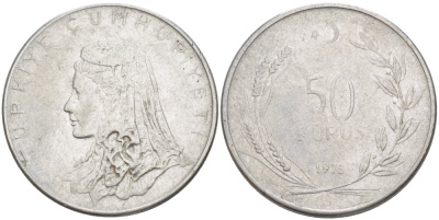 Турция 50 курушей 1976 Анатолийская невеста KM 899 нержавеющая сталь 3718-944