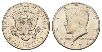 США 1/2 доллара (50 центов) 1972 Джон Кеннеди KM 202b медь плакированная медно-никелем aUNC 4137-742