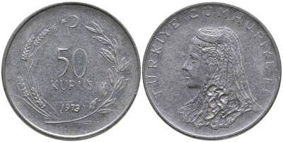 Турция 50 курушей 1973 Анатолийская невеста KM 899 нержавеющая сталь 4541-853