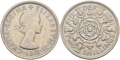 Великобритания 2 шиллинга (флорин) 1967 Елизавета II (1952-2022) KM 906, Spink 4146 медно-никель 4367-1234