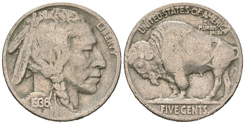 США 5 центов 1936 индеец, бизон KM 134 медно-никель 4614-1243