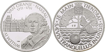 Нидерланды медаль ND Виллем IV король Нидерландов и Нассау (1711-1751), диаметр 38 мм., вес 25,12 гр.  серебро  PROOF  1078-6-14