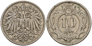 Австрия 10 геллеров 1893 Франц Иосиф I (1848-1916) KM 2802 никель 4154-839