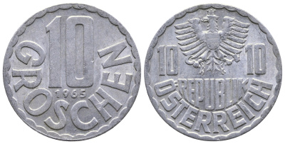 Австрия 10 грошей 1965 KM 2878 алюминий 53-821