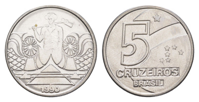 Бразилия 5 крузейро 1990 KM 618 нержавеющая сталь UNC 4644-529