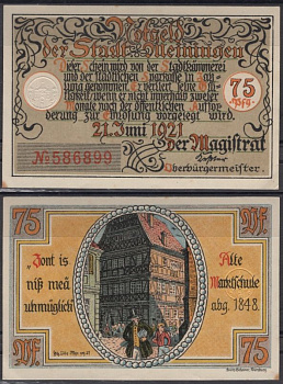 Майнинген 75 пфеннигов 1921 DeNG 2 877.2-2/4 бумага UNC (пресс) 8613-64-1-1