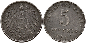 Германия 5 пфеннигов 1917 A J.297  KM 19 железо    4598-1152