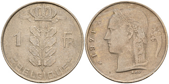 Бельгия 1 франк 1971 Belgique KM 142.1 медно-никель    4161-1247