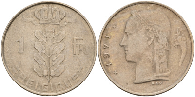 Бельгия 1 франк 1971 Belgique KM 142.1 медно-никель    4161-1247
