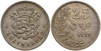 Люксембург 25 сантимов 1927 Шарлотта (1918-1964) KM 37 медно-никель 4122-511