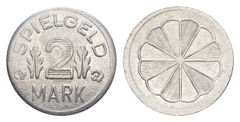 Германия игровой жетон в 2 марки ND разновидность - Ромашка, вес 0,8 гр, диаметр 20 мм алюминий UNC 4639-112