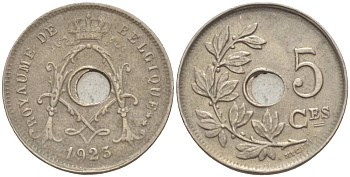 БЕЛЬГИЯ 5 САНТИМОВ 1923 BELGIQUE KM 66 медно-никель 4551-1034