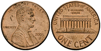 США 1 цент 2005 D KM 201b цинк плакированный медью 4136-1014