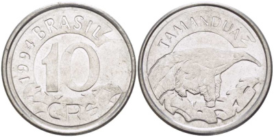 Бразилия 10 крузейро реал 1994 муравьед KM 628 нержавеющая сталь 4388-324