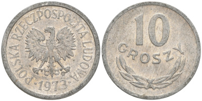 ПОЛЬША 10 ГРОШЕЙ 1973 MW KM АА47 алюминий VF-XF 4528-1267